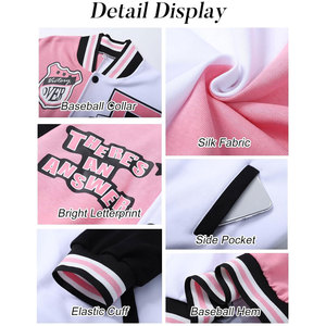 Chaqueta Varsity Rosa, Blanca y Negra con Diseños de Parches, Estilo Preppy, Logotipo Bordado con Letras, Cuello Camisero, Manga Regular - Product Image 6