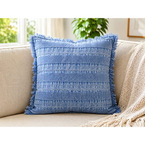 Premium Chenille Yarn Dyed Cushion Cover | Luxury Textured Decorative Throw <b>Pillow</b> Cover with Fringe for <b>Sofa</b>, Bed - Product Image 1