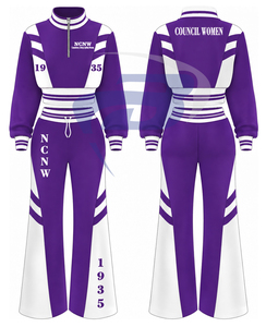 Ensemble de survêtement sportif décontracté NCNW Sorority pour femme, blanc et violet, avec manches longues, demi-zip et cordon de serrage - Product Image 3