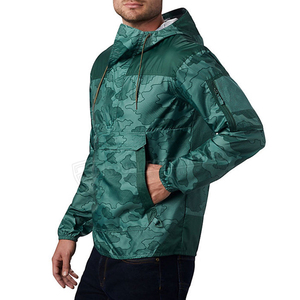 Custom <b>Men's</b> Quarter-Zip Pullover Hooded <b>Jacket</b> - Water Resistant Green Digital <b>Camo</b> Windbreaker with Utility Sleeve Pocket - Product Image 3
