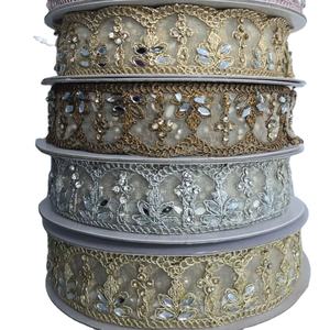 Dentelle brodée en tulle filet indien, or, argent, cuivre, métallique, polyester, rayonne, à sequins, lavable, écologique, pour vêtements et chaussures - Product Image 1