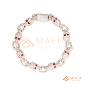 Rose Gold Moissanite Skull Link Bracelet Luxury <b>Iced</b> <b>Out</b> <b>Chain</b> Bracelet Fine Jewelry For Men Women Gift - Product Image 5