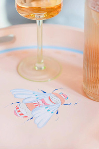 Plateau de service rond rose avec bord bleu, plateau décoratif pour boissons, élégant accessoire de décoration pour la maison, organisateur de petit-déjeuner et de produits de beauté, cadeau élégant - Product Image 5