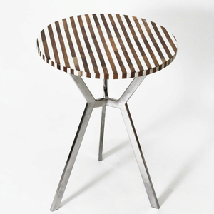 Mesa Auxiliar Decorativa con Tapa de Parqué de Madera Hecha a Mano, Diseño Personalizado OEM ODM, y Patas de Horquilla Rojas DECORYUG - Product Image 3
