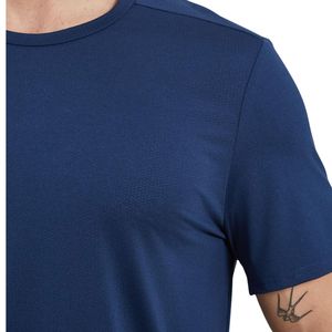 <b>Men's</b> <b>Navy</b> <b>Blue</b> Short Sleeve <b>T</b>-<b>Shirt</b> O-Neck Solid Color Regular Fit Sporty Knitted Contrast Trim Front Logo Polyester/Cotton - Product Image 5