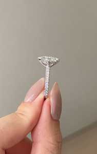 Custom Marquise Lab Grown Diamond Engagement <b>Ring</b> 14K 18K Solid <b>Gold</b> Half Bezel <b>Set</b> Solitaire Round Pave Anniversary Jewelry - Product Image 4