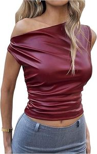 Top corto sin mangas de piel sintética estilo coreano para mujer, corte ajustado - Product Image 4