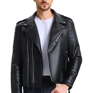 แจ็คเก็ตหนัง PU คุณภาพสูงสำหรับผู้ชาย ขายดี สำหรับฤดูหนาว คอตั้ง พร้อมโลโก้ด้านหน้า ตัดเย็บตามสั่ง ทรงเข้ารูป สำหรับนักขี่มอเตอร์ไซค์ - Product Image 1