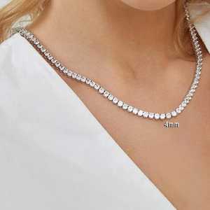 Collier chaîne tennis personnalisable en moissanite ronde de 2 mm à 4 mm pour femme, en argent sterling 925, style hip-hop, bijoux signet pour soirée - Product Image 4