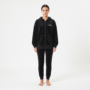 Wholesale Women's Solid <b>Velvet</b> Blend <b>Tracksuit</b> Set Oversized Zip Up Sweatshirt Elastic Waist Slim Leg Pants Winter Loungewear - Product Image 5