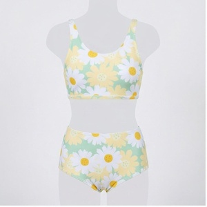 Women's Floral Print 2 Piece <b>Bikini</b> <b>Set</b> High Waist Bottoms Scoop Neck Crop Top Spandex Polyester Stretch Swimwear - Product Image 1