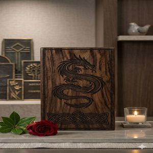 Wooden Cremation Urn Human Ashes <b>Keepsake</b> <b>Box</b> with Lid Carved Dragon Memorial Burial Container - Product Image 6