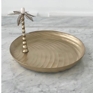 Anniversary Party Tray <b>Display</b> Holder Classic <b>Flower</b> Designing Gold Polished Metal and Glass Safe for Kitchen Use - Product Image 3