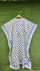 Blue Floral Print Women's <b>Kaftan</b> Maxi <b>Dress</b> Bohemian <b>Style</b> Summer Beach Cover Resort Holiday Comfortable 100% Cotton - Product Image 4
