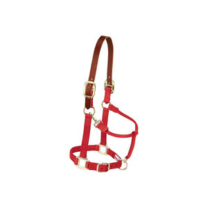 <b>Red</b> Leather Nylon Horse Halter with Brass Hardware for Equestrian Use - Product Image 1
