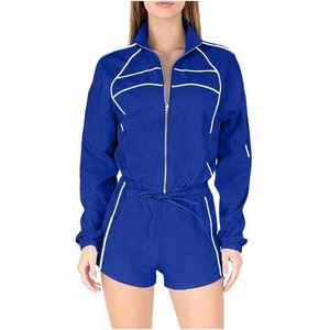 Ensemble short et haut zippé à manches longues pour femme, style biker/jogger, deux pièces, personnalisable, tenue décontractée de sport, vente en gros - Product Image 1