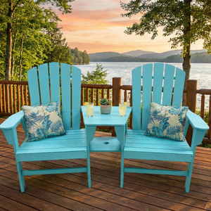 Ensemble de chaises Adirondack en bois bleu avec table, meubles de patio d'extérieur, style traditionnel, finition mate, respectueux de l'environnement - Product Image 6