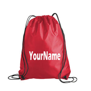 Red <b>Drawstring</b> <b>Backpack</b> With Custom Name Print Lightweight Polyester Gym Bag Unisex Casual Style - Product Image 1