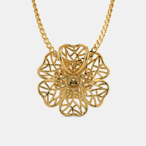 Yellow Gold Layered Floral Lab Grown Diamond Pendant Necklace - Product Image 4
