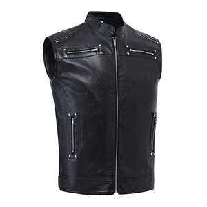 Wholesale Latest Style Genuine Leather Made <b>Men</b> <b>Vest</b> for Outdoor Wear OEM Custom Service <b>Men</b> Leather <b>Vests</b> in Bulk Quantity - Product Image 2
