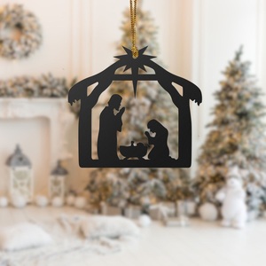 Stylish Unique Metal Matte Black Christmas Hanging Nativity Scene Christmas Nativity Scene Small Nativity Scene Outdoor Nativity - Product Image 1