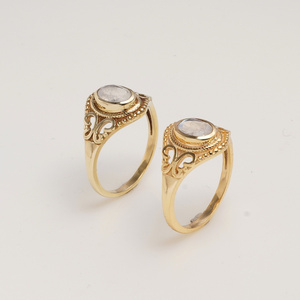 Natural Peach Moonstone Sunburst <b>Ring</b> Gold Tone Vintage Style Handmade Elegant Designer Jewelry <b>Statement</b> <b>Ring</b> for Women - Product Image 3