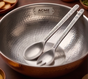 Servidores de Ensalada Plateados con Patrones Tribales Grabados, Utensilios Metálicos para Servir, Ecológicos, Aptos para Lavavajillas, para el Hogar y Resorts - Product Image 3