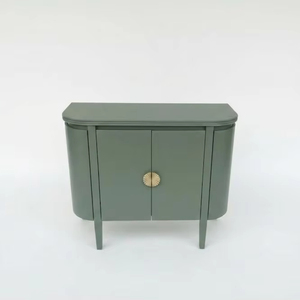 Console d'appoint moderne en chêne massif, armoire de rangement minimaliste, buffet compact, console arrondie, couleur verte écologique - Product Image 1