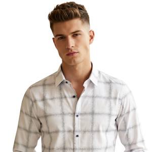 Camisa de Franela a Cuadros Blanca Beige para Hombre, Manga Larga, con Botones, Estilo Casual, Tela Suave Cepillada, para Uso Diario - Product Image 3