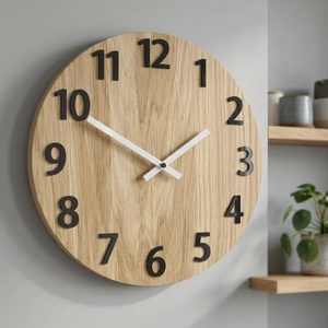 Horloge murale Art Déco ronde en bois, mécanique, silencieuse, à piles, avec motifs abstraits et géométriques pour salon - Product Image 3