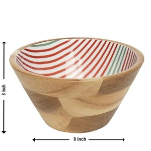Tazón de Madera Natural Hecho a Mano con Interior Rayado, Ecológico y Duradero, Diseño Contemporáneo para Servir Fruta, Decoración del Hogar - Product Image 6