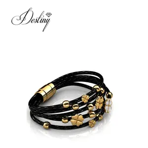Nueva <span class=keywords><strong>pulsera</strong></span> floral de moda Daisini adornada con cristales de <span class=keywords><strong>Swarovski</strong></span> <span class=keywords><strong>Pulsera</strong></span> chapada en oro de 18 quilates para fiesta - Product Image 1