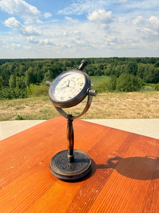 Vintage Globe Desk <b>Clock</b> Antique Brass Stand Retro Office <b>Table</b> Decor Nautical World Map Timepiece - Product Image 4