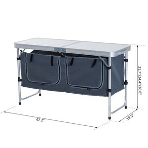 Tavolo da Campeggio Portatile in Alluminio da 47 Pollici, Pieghevole, Argento, con Maniglia e Vano Portaoggetti - Product Image 2