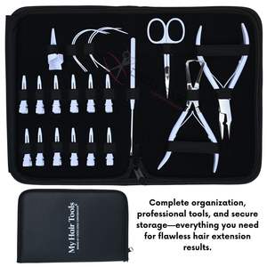 Kit de Accesorios Premium para Extensiones de Cabello Blanco con Alicates de Micro-Enlace para Crimpado y Remoción, Agujas Curvas, Tijeras y Herramienta de Gancho - Product Image 6