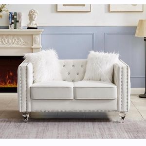 Beige 2+3 Seat Velvet Crystal Buckle <b>Sofa</b> Set Living Room with Removable Cushion & Four Plush Pillows Crystal <b>Feet</b> - Product Image 5