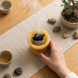 เตาเผาบัคฮูร์หินอ่อนแท้ รูปทรงชามพร้อมฐาน สำหรับบ้านและการทำสมาธิ - Product Image 5