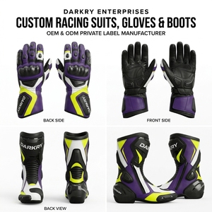 Combinaison en cuir personnalisée pour la course moto, équipement de moto en gros OEM, vêtements de protection pour la course sur circuit, gants, bottes, chaussures - Product Image 4