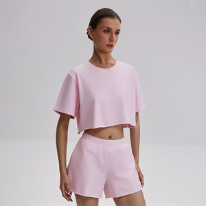 T-shirts courts personnalisés pour femmes, coupe ample, manches courtes, en coton vierge, vente en gros, style décontracté, t-shirts courts et carrés pour femmes - Product Image 3