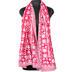 Vintage Style Soft Fashionable Eco Chic Multicolor Floral Cotton Sarong <b>Wrap</b> Traditional Hand Block Printed Lightweight Scarf - Product Image 5
