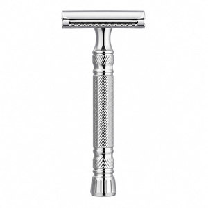Rasoir de sécurité à double lame avec manche en acier inoxydable pour hommes, usage en salon de coiffure - Product Image 1