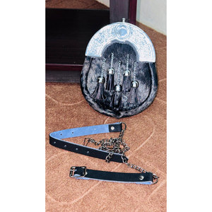 OEM ODM Scottish Highland Outfit Black Fur Kilt Sporran Silver Cantle Handmade Sporran with Tassels <b>Chain</b> <b>Belt</b> 2026 - Product Image 3