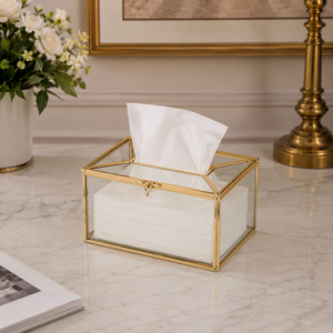 Vintage Glass Tissue <b>Box</b> Holder Antique Gold Metal Frame Decorative Tissue Case for Luxury Home Hotel Bedroom <b>Vanity</b> Décor - Product Image 6