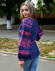 Blusa Casual de Popelina de Algodón Azul Bordada para Mujer, Cuello en V, Manga Corta, Corte Regular, Lavable, para Todas las Temporadas - Product Image 3