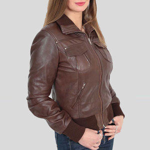 New Arrival Autumn Streetwear Contrast Outerwear Woman Race <b>Car</b> Motorcycle Cropped Biker Leather <b>Jackets</b> for Women OEM - Product Image 4