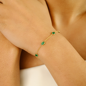 Wholesale New Minimalist Design Zambian <b>Emerald</b> Station Chain Bracelet Real K14 Yellow Gold Daily Wear Jewelry Graduation Gift - Product Image 2
