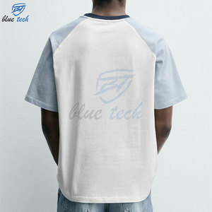 Camiseta de Algodón para Hombre Blue Tech, Manga Corta, Cuello Redondo, Ribete en Contraste, Estampado de Letras, Estilo Casual - Product Image 5