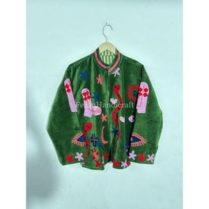 Unisex Party Wear Jacket Uzbek Embroidery Jacket Green Velvet Jacket <b>Coat</b> Hand <b>Stitch</b> Cotton Lining Boho Chic Jacket - Product Image 1