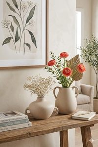 Vase de table en céramique artisanale à double anse, finition mate classique moderne, cadeau de mariage pour la décoration intérieure - Product Image 3