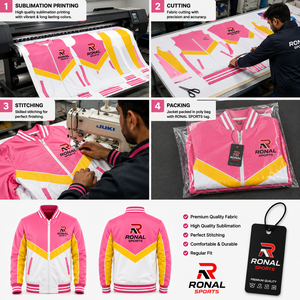 RONAL SPORTS <b>Men's</b> Color Blocking Varsity <b>Jacket</b> Pink Yellow <b>White</b> Zipper Front Sporty Style Turn-down Collar Regular Fit - Product Image 5